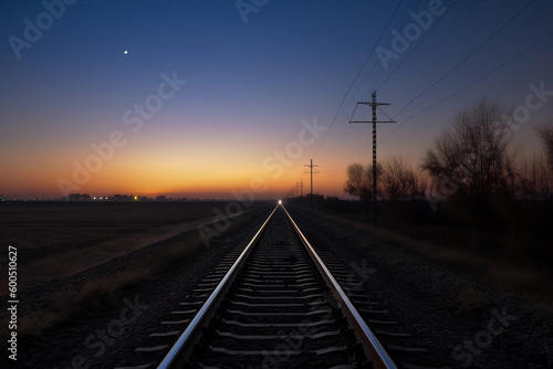 Railway track at night dawn. AI Generated