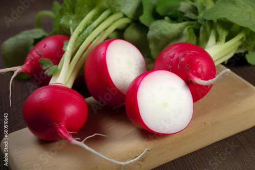 A bunch of radishes with leaves. AI Generated