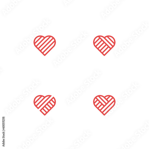 Heart with hatching logo set - single, couple, breakup, family and love symbol
