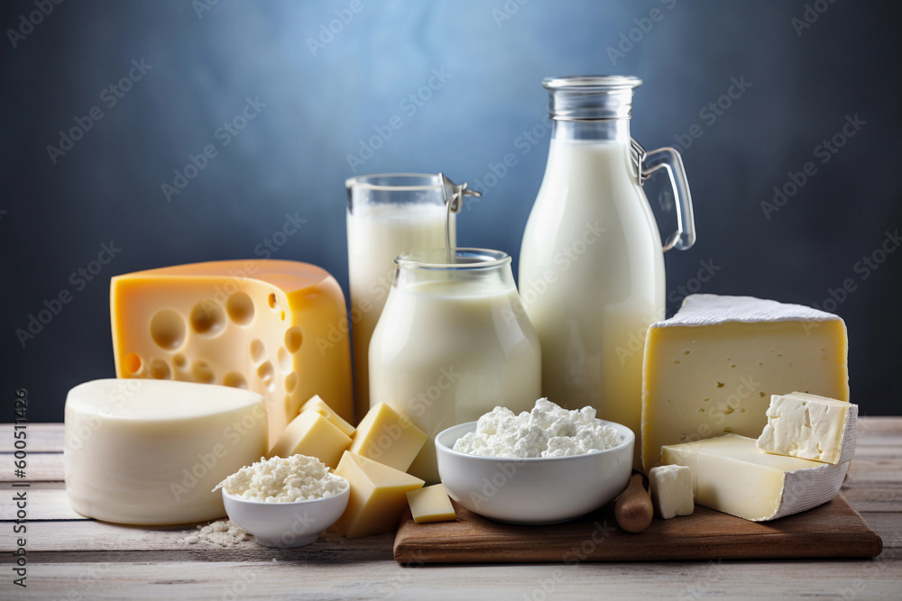 Dairy products. Milk, kefir and cheeses. AI Generated Dairy products. Milk, kefir and cheeses. AI Generated