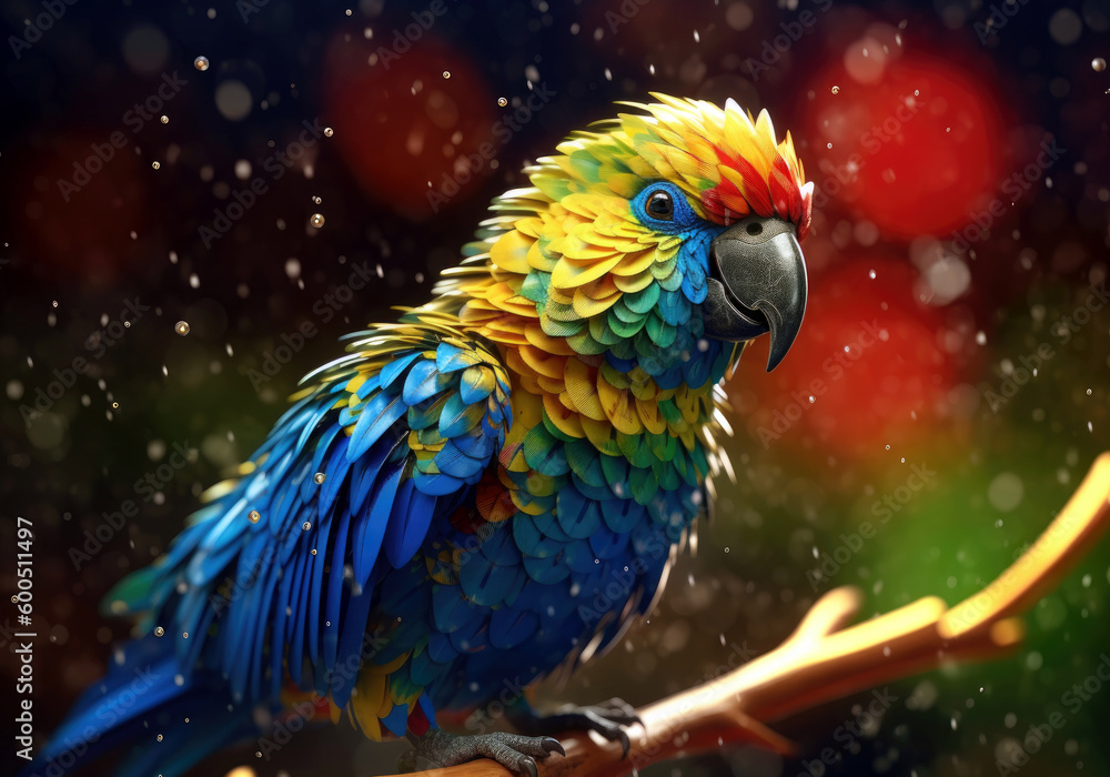 Obraz premium tropical parrot, bright wildlife, vibrant blured background, Generative AI