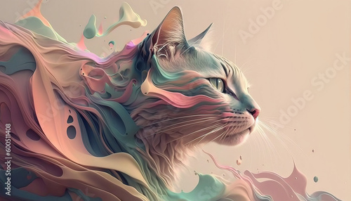 Fototapeta Naklejka Na Ścianę i Meble -  Cat abstract wallpaper. Soft background with kitten in Pastel colors generative ai