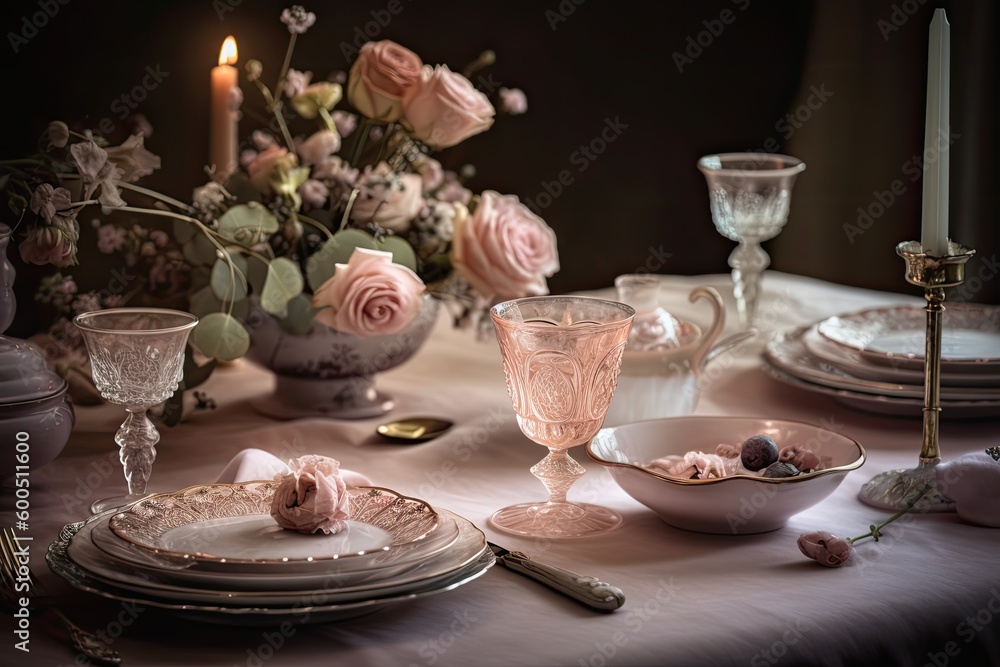 Elegant Dinner Set in Pastel Blush Pink Colour