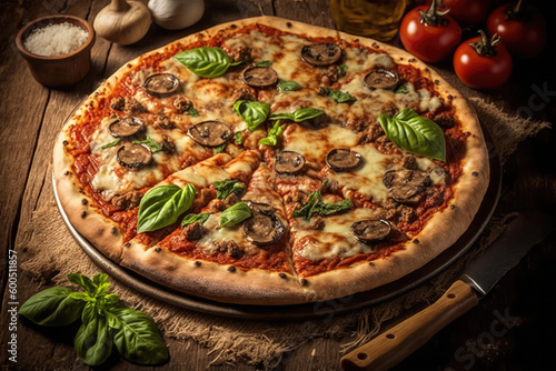 homemade pizza with topping, truffle mushroom pizza