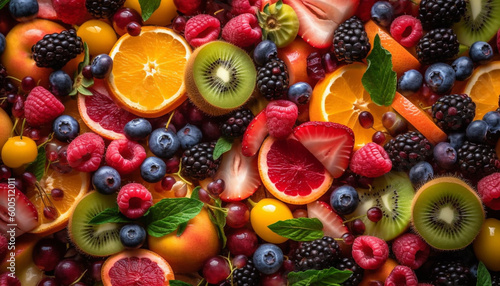 Berry fruit salad with juicy citrus variation generated by AI © djvstock