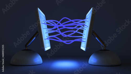 two computer communicate with each other 3d rendering