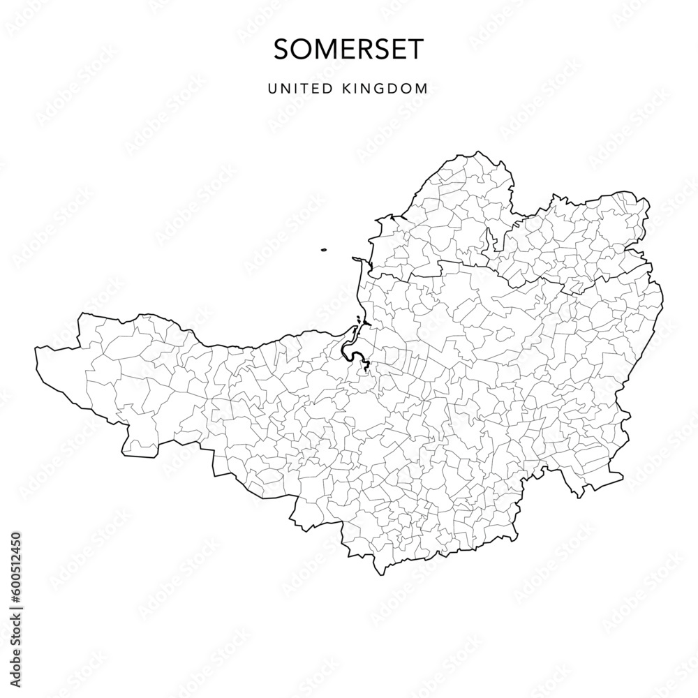Administrative Map of Somerset with County, Unitary Authorities and Civil Parishes as of 2023 - United Kingdom, England - Vector Map