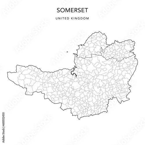 Fototapeta Administrative Map of Somerset with County, Unitary Authorities and Civil Parish