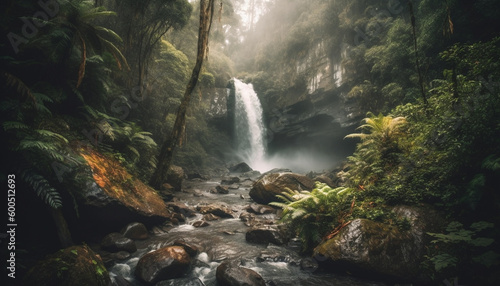 Tranquil scene of flowing water in forest generated by AI © djvstock