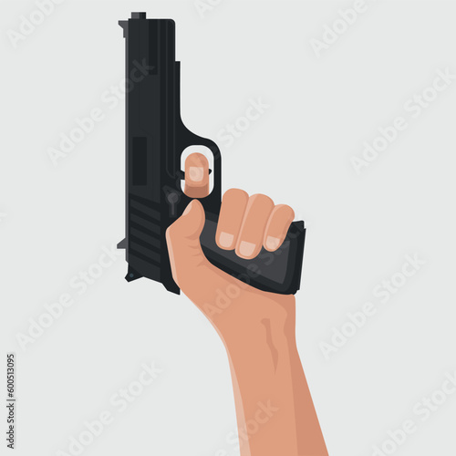 Hand holding gun shoting. Vector illustration 