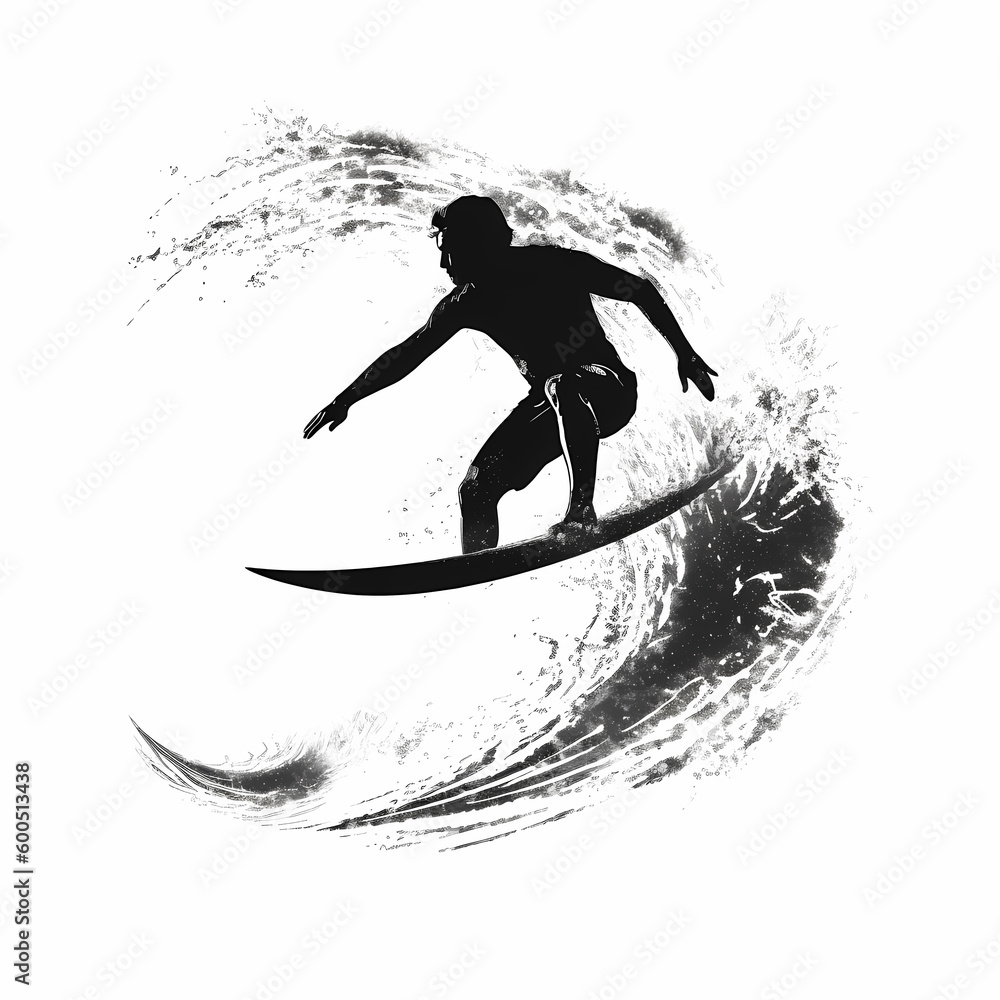 Surfer Black And WHite design, Generative AI