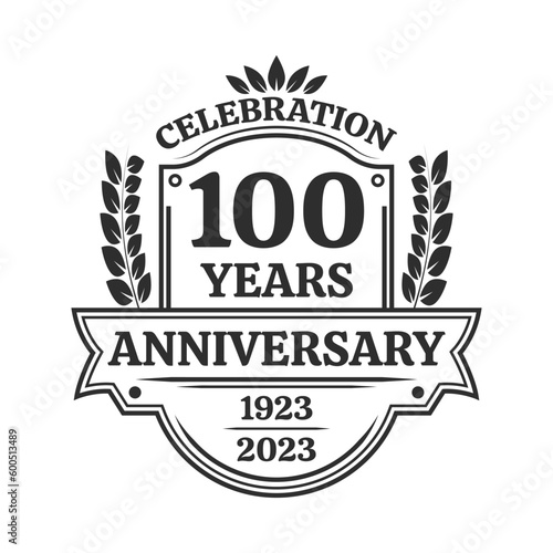 100 years anniversary icon or logo. Vintage birthday banner design. 90th anniversary yubilee celebration badge or label. Vector illustration.