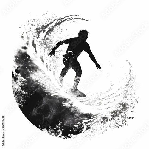 Surfer Black And WHite design, Generative AI