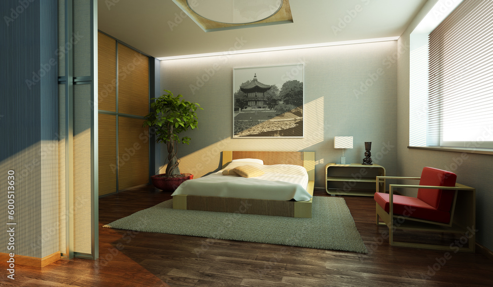 Fototapeta premium japan style bedroom interior 3d rendering