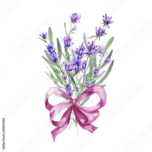 Lavender Watercolor Illustration. Provence Herbs Hand Painted isolated on white background.  Perfect for wedding invitations  bridal shower and  floral greeting cards