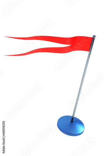 isolated red flag on flagstaff 3d rendering