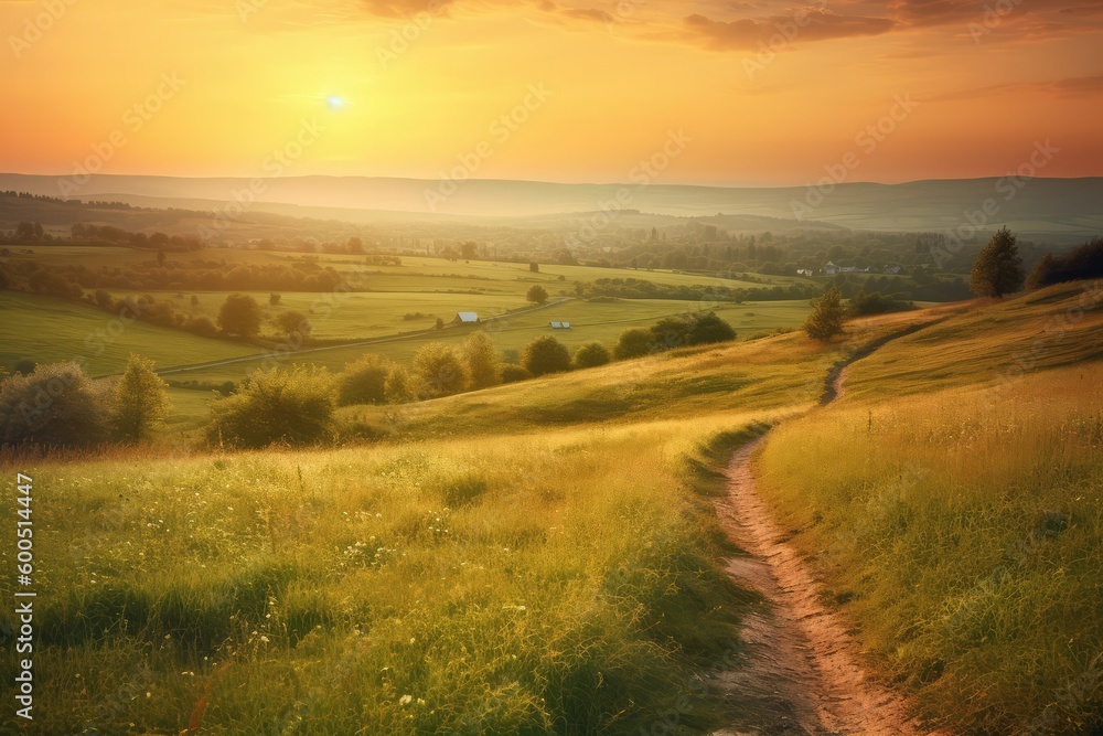 Fototapeta premium sunset over fields