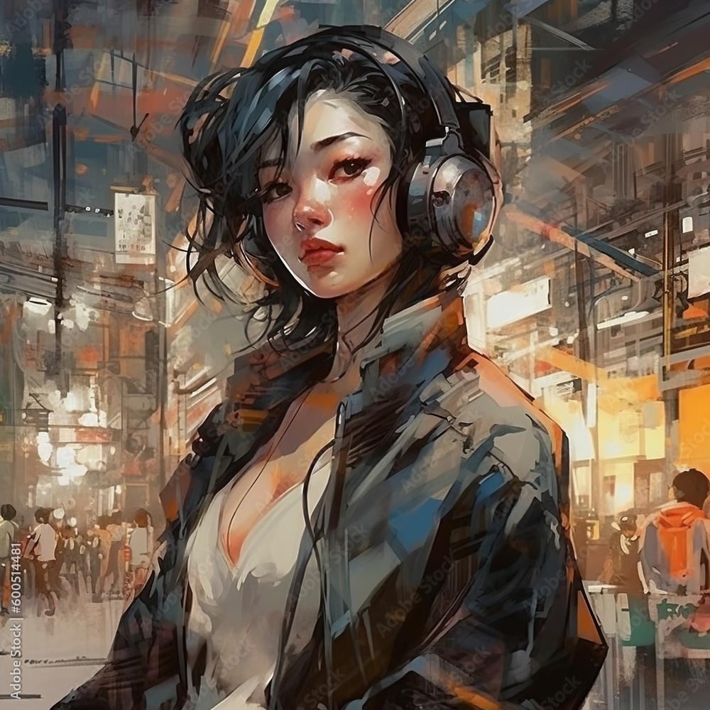 Illustration of a woman and abstract art, AI Generated Illustration of a woman and abstract art, AI Generated