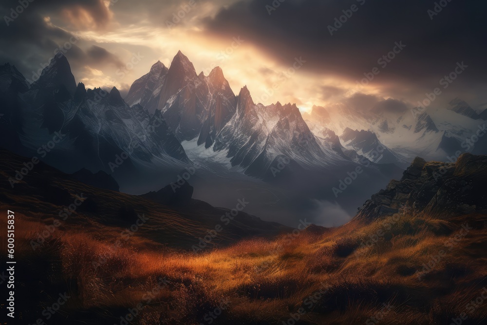 beautiful landscape with mountains and clouds