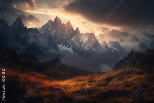 beautiful landscape with mountains and clouds © Naren