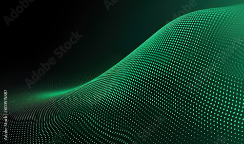 Abstract dot green wave pattern screen gradient background, technology and science concept, generative ai