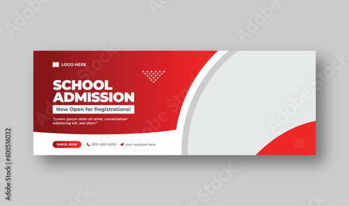 Back to school admission Facebook cover, horizontal web banner template