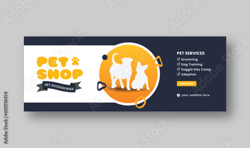 Pet shop or pet care social media Facebook cover web banner template