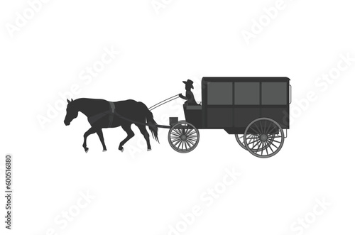 Victorian carriage with horse vector illustration. Vintage four-wheel horse-drawn carriage Traditional history concept