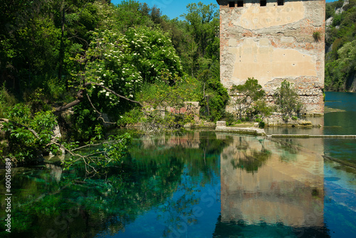 View of river Nera with crystalline water in Stifone, Umbria region, Italy