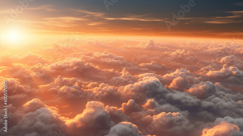 Beautiful sunset sky above clouds with dramatic light. Generative Ai