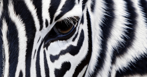 Monochrome, shallow depth of field image of a zebra with head and eye in focus and stripes in soft-focus, wildlife black and white stripes background texture closeup