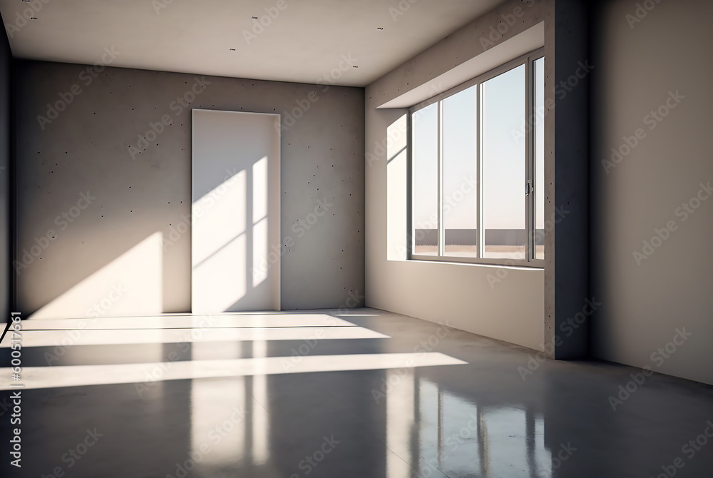 interior of an empty modern room with large window Generative AI