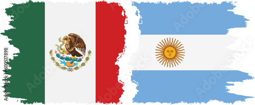 Argentina and Mexico grunge flags connection vector