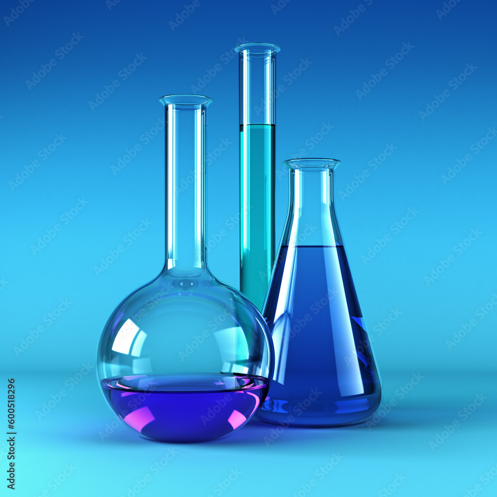 chemical flasks with reagents 3d rendering chemical flasks with reagents 3d rendering