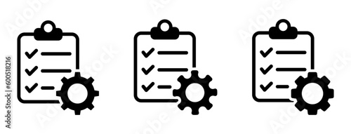 Clipboard with gear vector icons. Technical support check list icons set