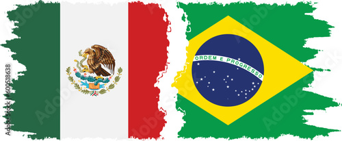 Brazil and Mexico grunge flags connection vector