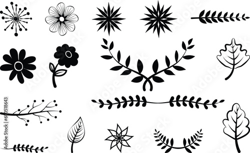 Simple Hand Drawing of Flowers and Leaves