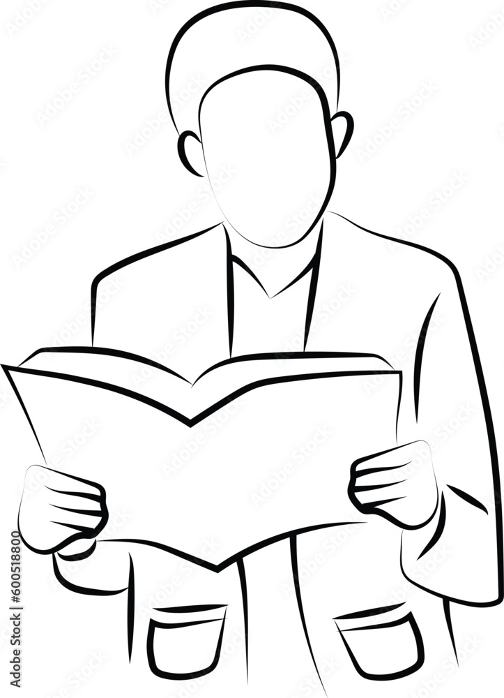 Simple Hand Drawn Line Illustration of a Person Reading a Book Simple Hand Drawn Line Illustration of a Person Reading a Book