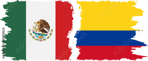 Colombia and Mexico grunge flags connection vector