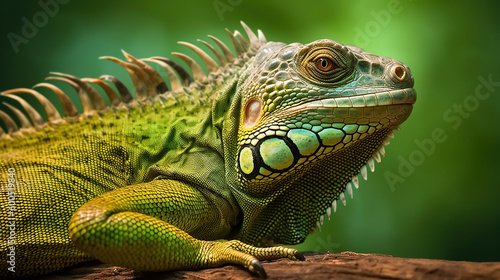 Green iguana, also known as the American iguana. Generative Ai