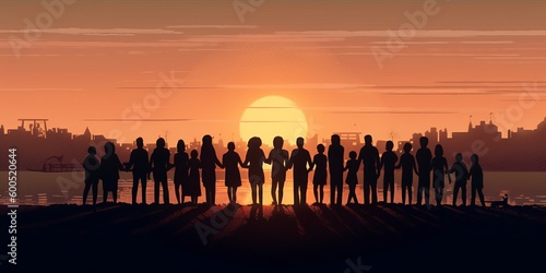  Silhouettes United Against the Sunset, Leadership, Unity, and Inspiration, AI Generative