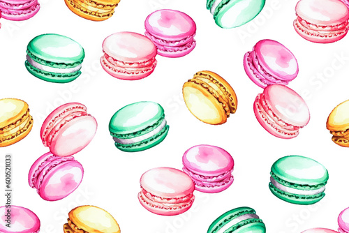 watercolor macaroon seamless pattern, vector isolated on white background