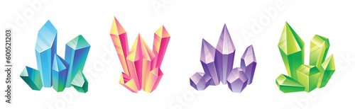 Colorful Crystal and Crystalline Stone or Gem Vector Set