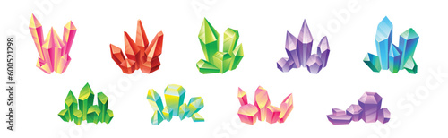 Colorful Crystal and Crystalline Stone or Gem Vector Set