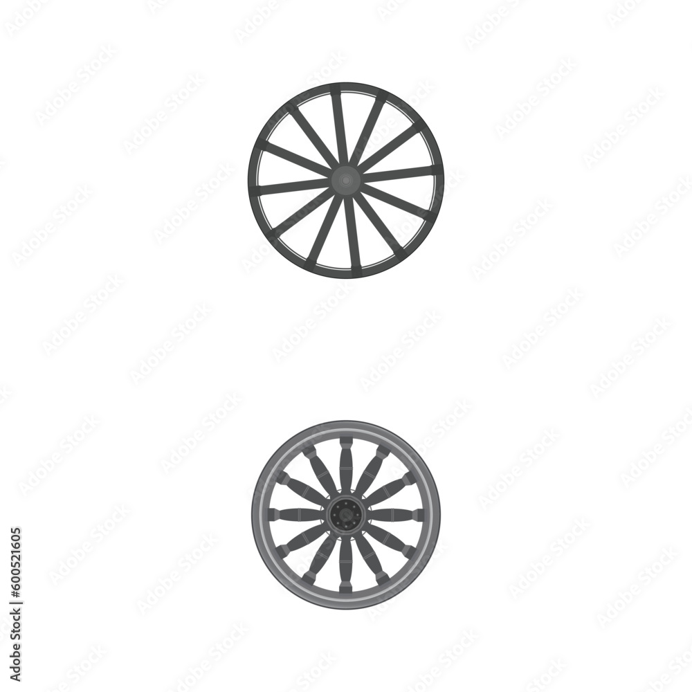 Wooden wheel black vector set illustration of icon Silhouette wagon wheel vector set