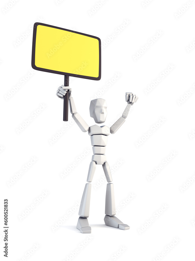 Strike of worker holding placard, 3d rendering Strike of worker holding placard, 3d rendering