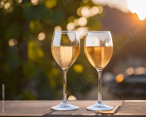 A close-up shot of two wine glasses