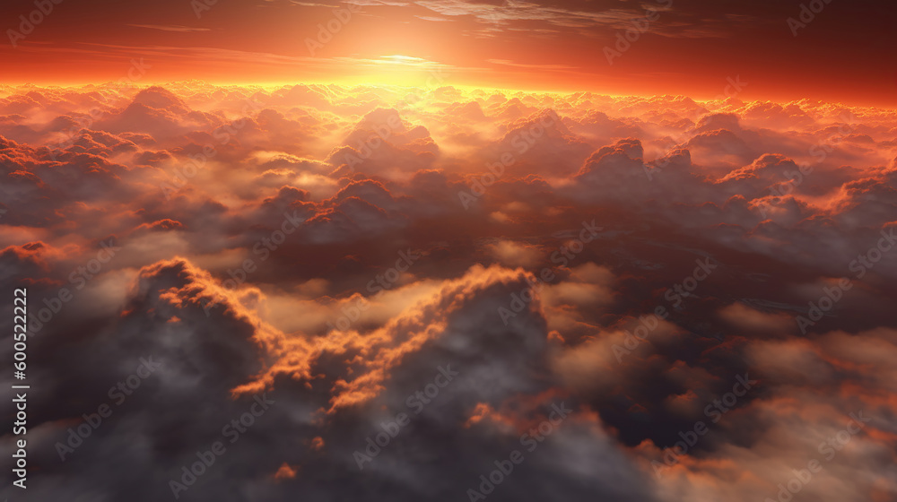Beautiful sunset sky above clouds with dramatic light. Generative Ai