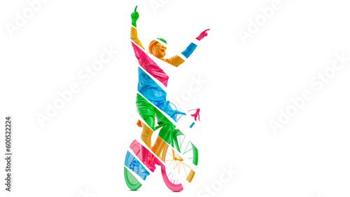 Abstract silhouette of a road bike racer, man is riding on sport bicycle isolated on white background. Cycling sport transport. 3d render