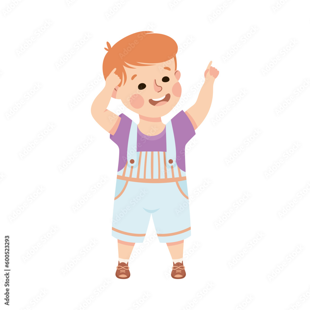 Smiling Boy Character Pointing at Something with His Finger Vector Illustration Smiling Boy Character Pointing at Something with His Finger Vector Illustration